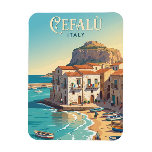 Cefalu Harbour Italy Magnet (Vertical)