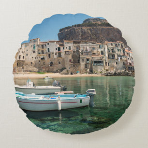 Cefalu town in Sicily Round Cushion
