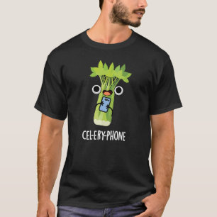 Cel-lery Phone Funny Celery Veggie Pun Dark BG T-Shirt