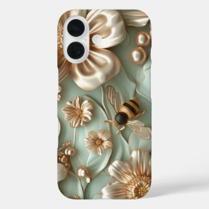 Celadon 3D Bees and Flowers Puffy Style Bumblebees iPhone 16 Case