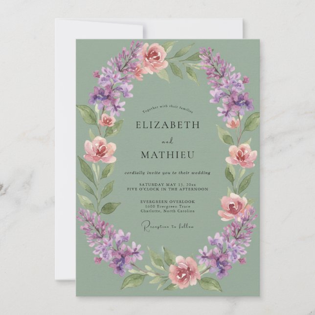 Celadon Amethyst Painted Wedding Invitation (Front)