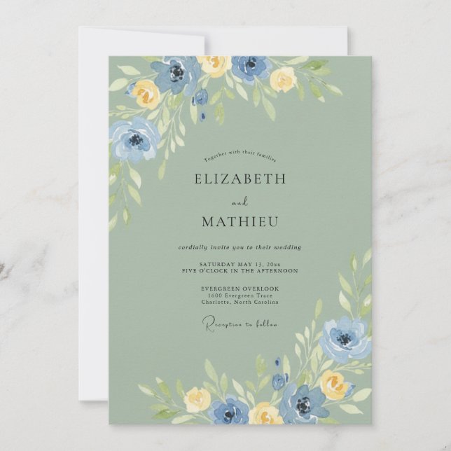 Celadon Azure Ranunculus Dusty Eucalyptus Wedding Invitation (Front)