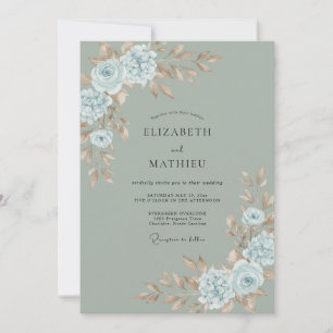 Celadon Azure Ranunculus Eucalyptus Wedding Invitation