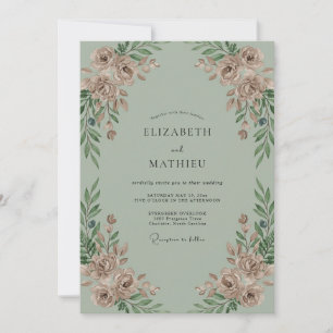 Celadon Blush Peony Wedding Invitation