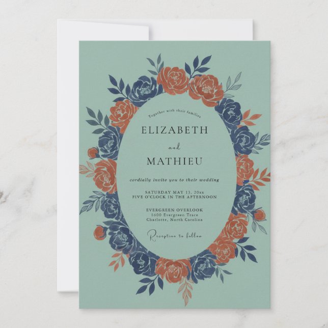 Celadon Burnt Orange Wreath Wedding Invitation (Front)
