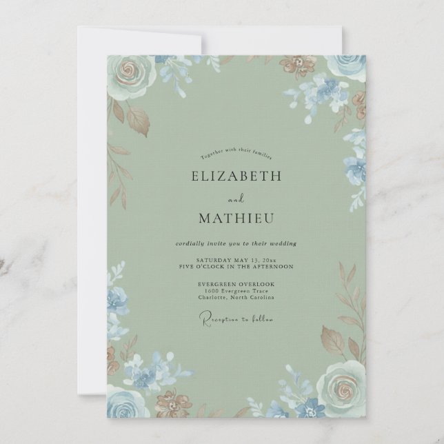 Celadon Cornflower Wildflower Wedding Invitation (Front)