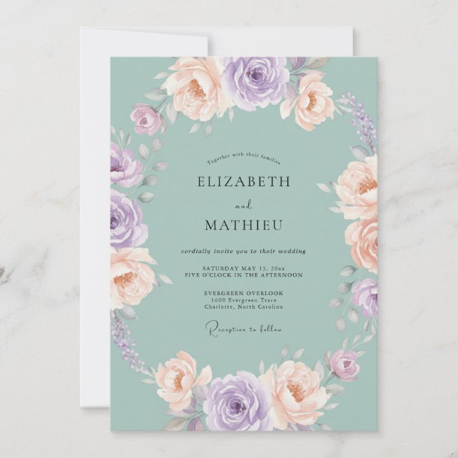 Celadon Dusty Mauve Peony Wedding Invitation (Front)