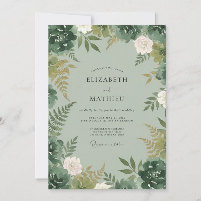 Celadon Fern Blossom Wedding Invitation (Front)