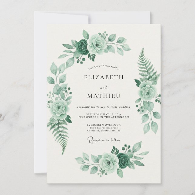 Celadon Fern Leaf Wedding Invitation (Front)