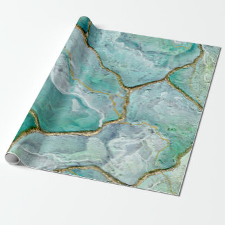 Celadon Green, Jade, Mint Kintsugi Geode Wrapping Paper