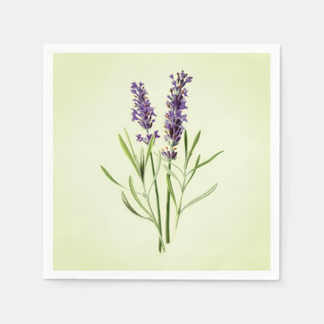 Celadon Green Painted Lavender Sprig Botanical Napkin (Front)