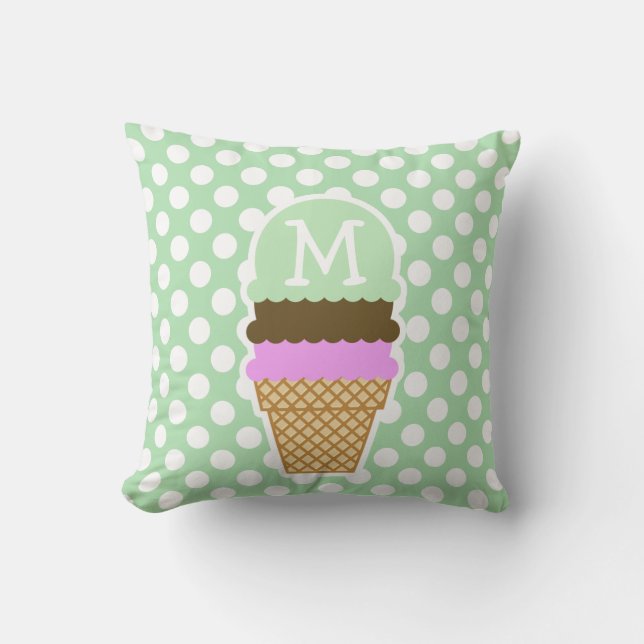 Celadon Green Polka Dots; Ice Cream Cone Cushion (Front)