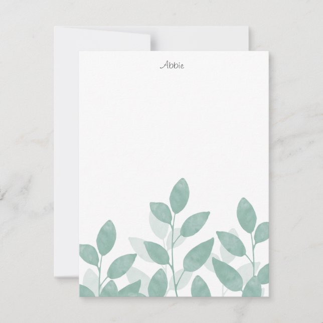 Celadon Green Watercolor Leaves Card (Front)
