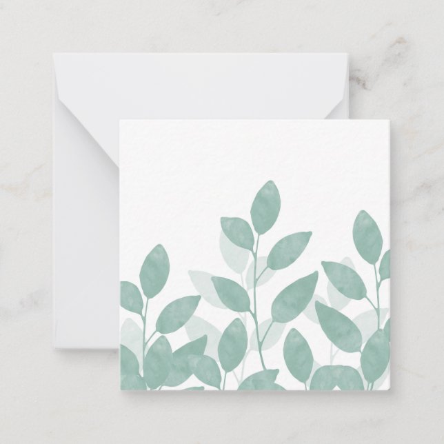 Celadon Green Watercolor Leaves Card (Front)