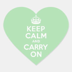 Celadon Keep Calm and Carry On Heart Sticker
