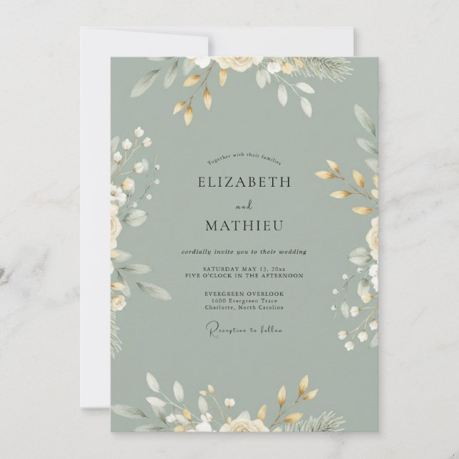 Celadon Leafy Wedding Invitation (Front)