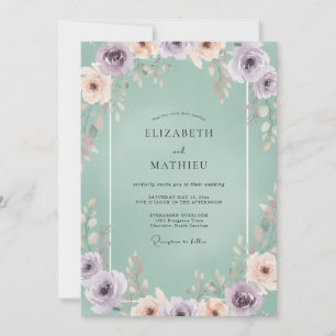 Celadon Lilac Mauve Peony Wedding Invitation