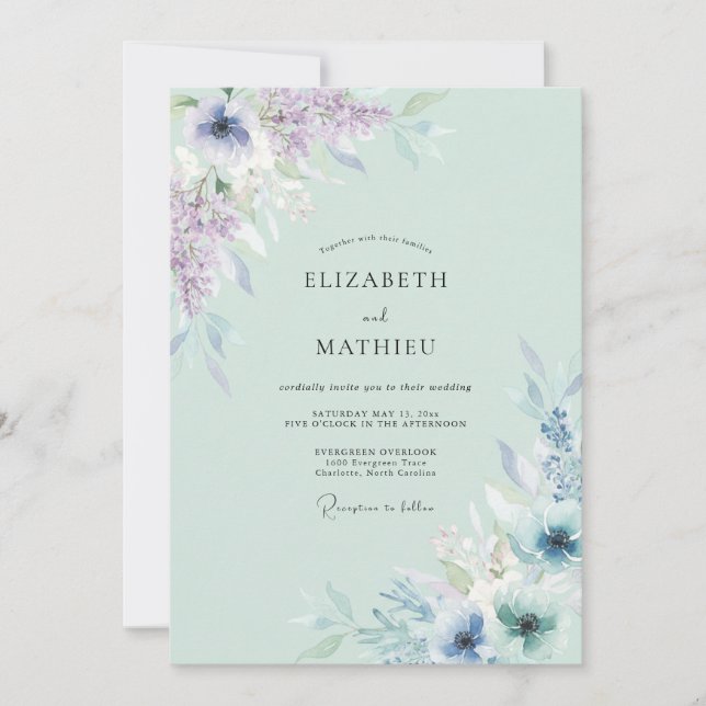 Celadon Lilac Watercolor Wedding Invitation (Front)