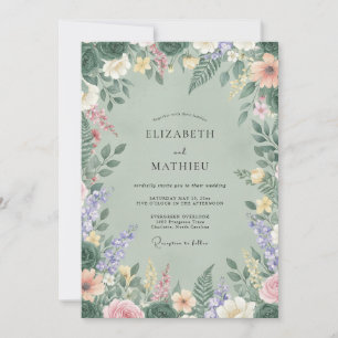 Celadon Meadow Wildflower Wedding Invitation