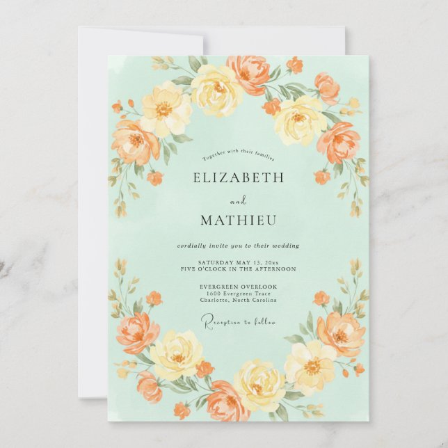 Celadon Orange Ranunculus Eucalyptus Wedding Invitation (Front)