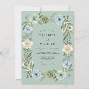 Celadon Peony Romantic Wedding Invitation