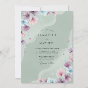 Celadon Periwinkle Blossom Wedding Invitation