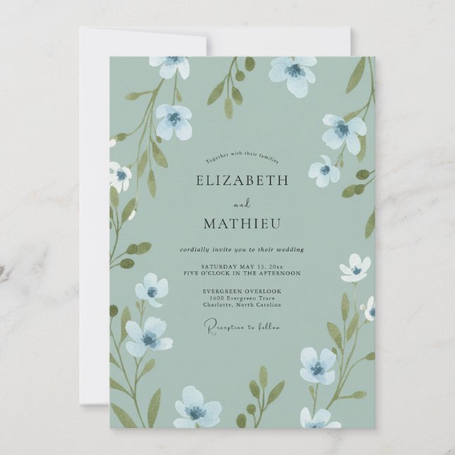 Celadon Petal Wedding Invitation (Front)