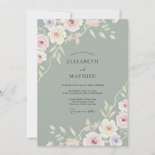 Celadon Pink Peony Wedding Invitation