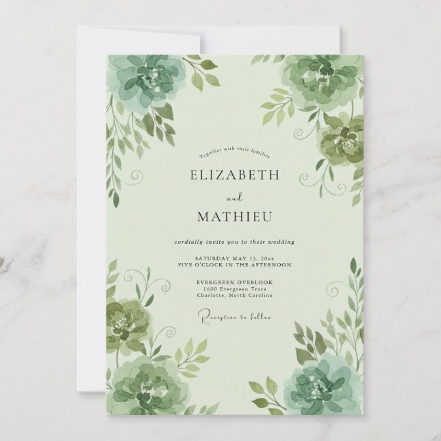 Celadon Ranunculus Eucalyptus Wedding Invitation (Front)