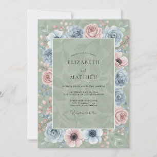Celadon Steel Blossom Wedding Invitation