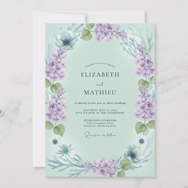 Celadon Violet Wreath Wedding Invitation (Front)