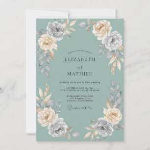 Celadon Warm Champagne Petal Wedding Invitation