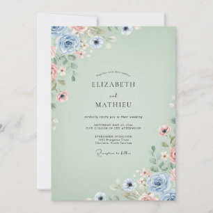 Celadon Watercolor Anemone Wedding Invitation