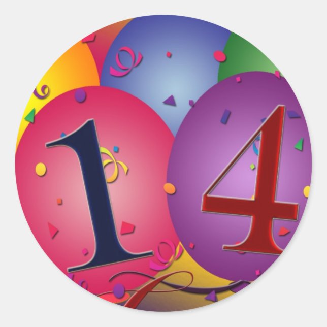 Celebrate 14th Birthday Classic Round Sticker (Front)