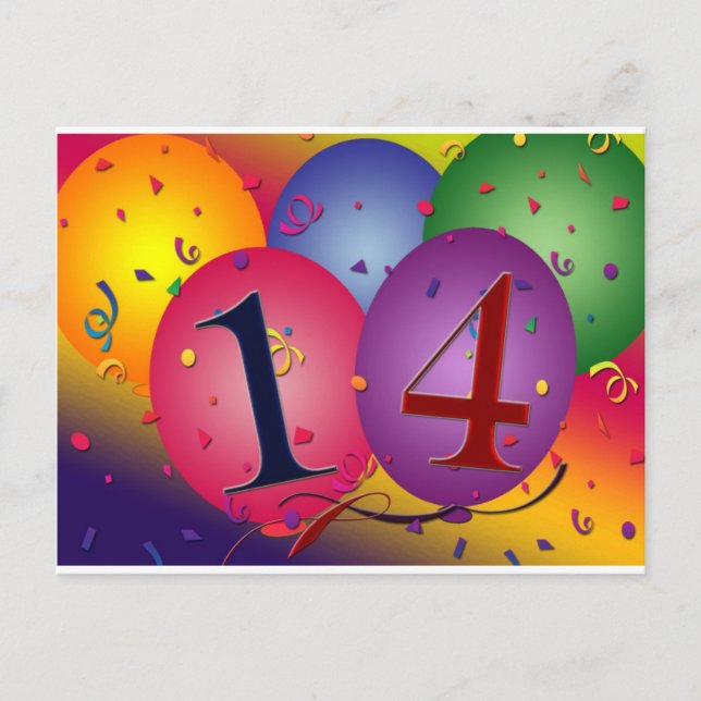 Celebrate 14th Birthday Postcard (Front)