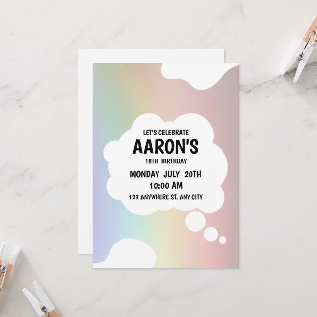 Celebrate 18th Birthday Blended Colours Black Text Invitation (Front/Back In Situ)