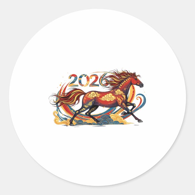 Celebrate 2026 Year Of The Horse Lunar New Year Te Classic Round Sticker (Front)