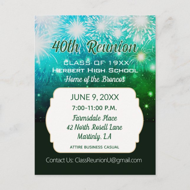 Celebrate!  40th Class Reunion Invitation   Postcard (Front)