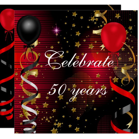Celebrate 50 50th Birthday Party Black Red Stars Invitation