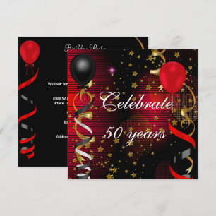 Celebrate 50 50th Birthday Party Black Red Stars Invitation