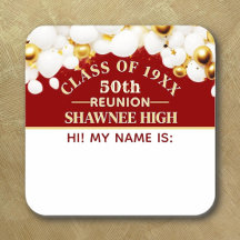 Celebrate! 50th Class Reunion name tag sticker