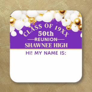 Celebrate! 50th Class Reunion name tag sticker