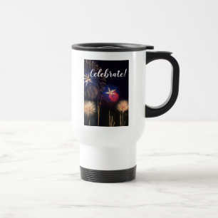 Celebrate a seventieth birthday with fireworks travel mug