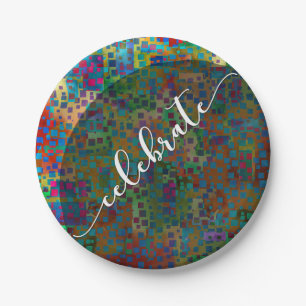 Celebrate: Abstract Colourful Confetti Graduation Paper Plate