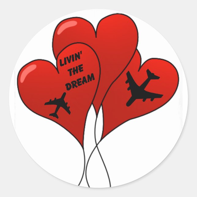 Celebrate Aeroplane Heart Balloons Classic Round Sticker (Front)