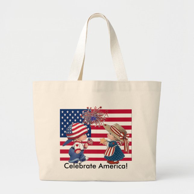 Celebrate American Flag Large Tote Bag (Front)