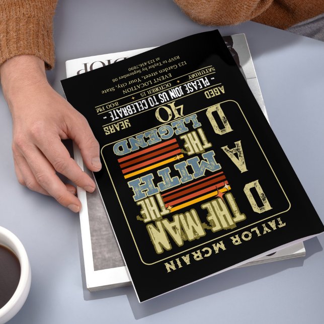 Celebrate Any Age: The Man, The Myth, The Legend  Invitation (Editable Gold "Man, Myth, Legend" Birthday Invitation)