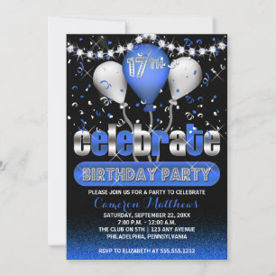 Celebrate Balloons Confetti 17th Birthday Party Invitation