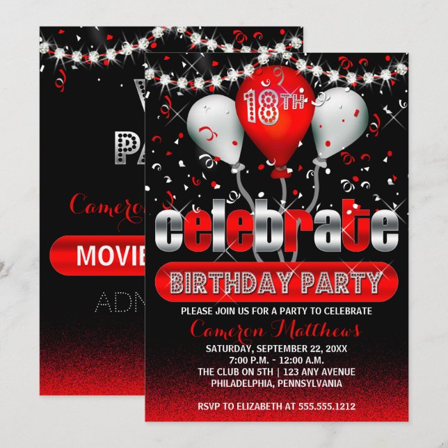 Celebrate Balloons Confetti 18th Birthday Party In Invitation (Front/Back)