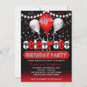 Celebrate Balloons Confetti 40th Birthday Party Invitation